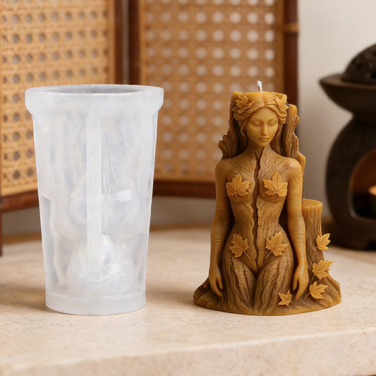 3D Forest Goddess with Maple Leaf Silicone Candle Mold