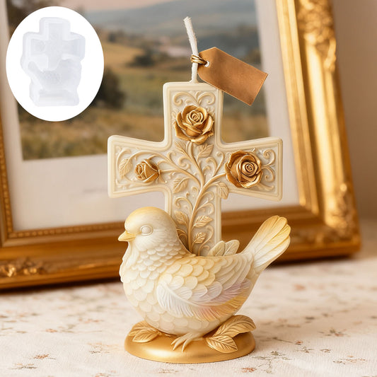 Cross with Rose and Dove Scented Candle Mold