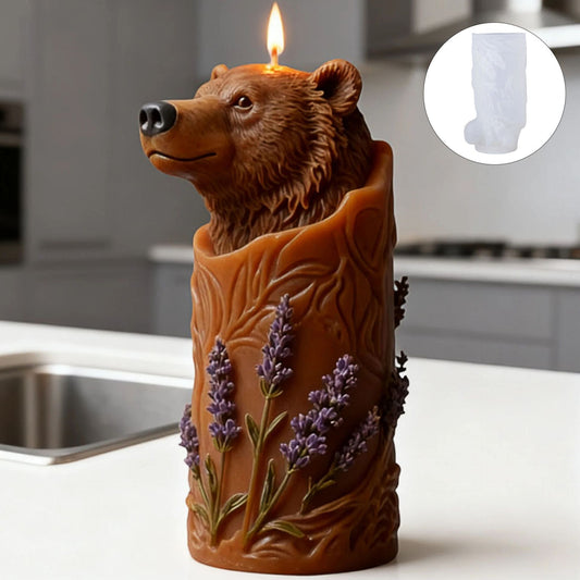 Brown Bear with Lavender Silicone Candle Mold