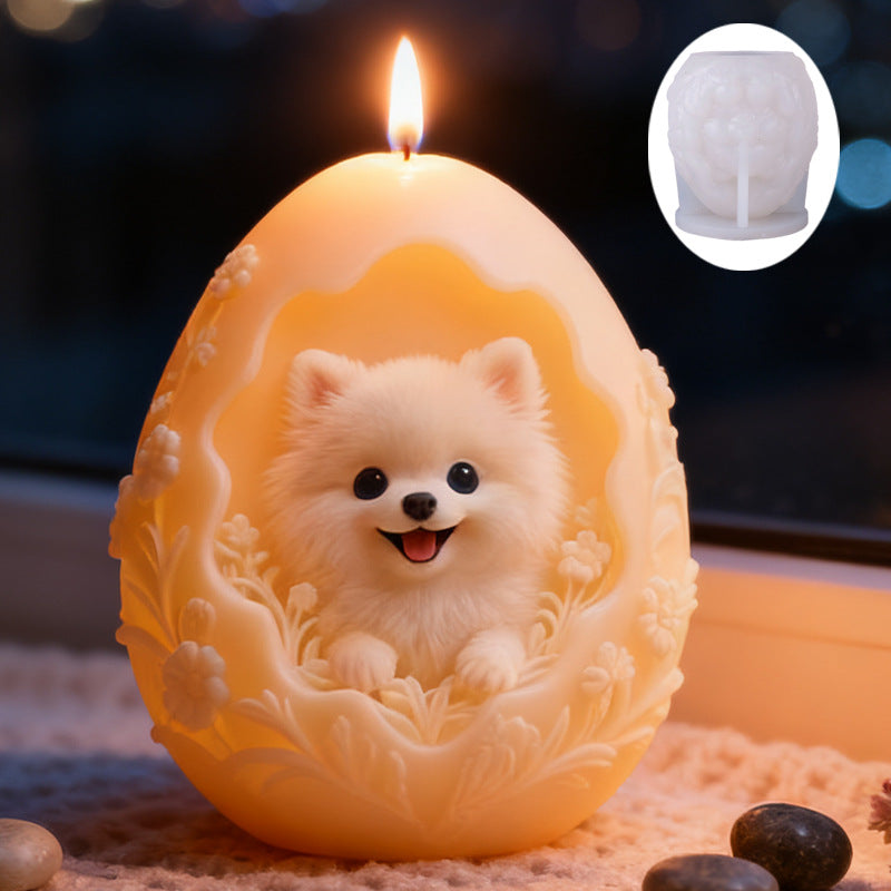 Egg-Shaped Puppy Relief Silicone Candle Mold
