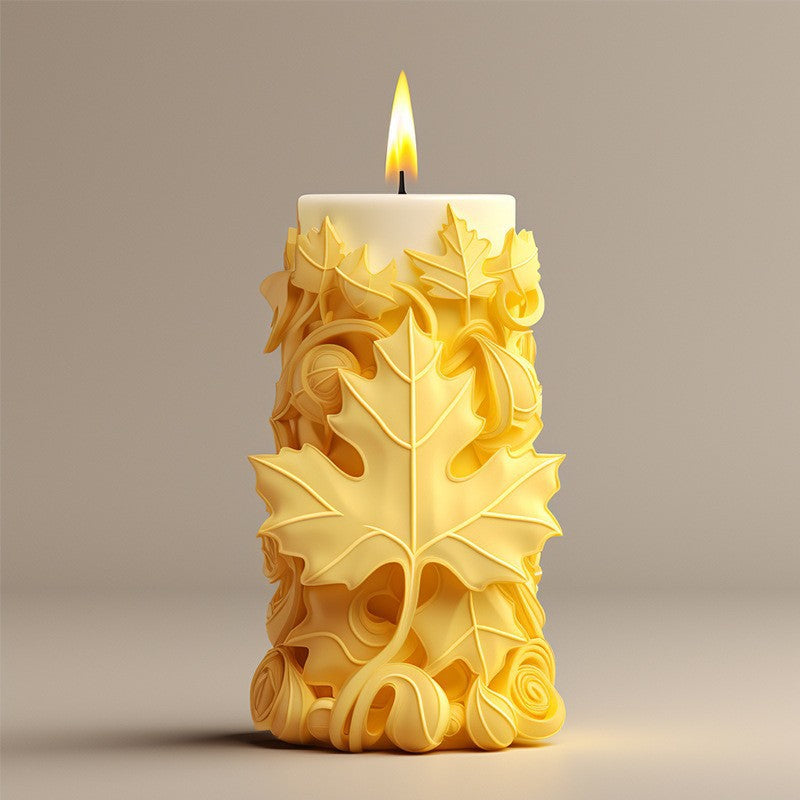 Leaf Pattern Cylinder Candle Silicone Mold