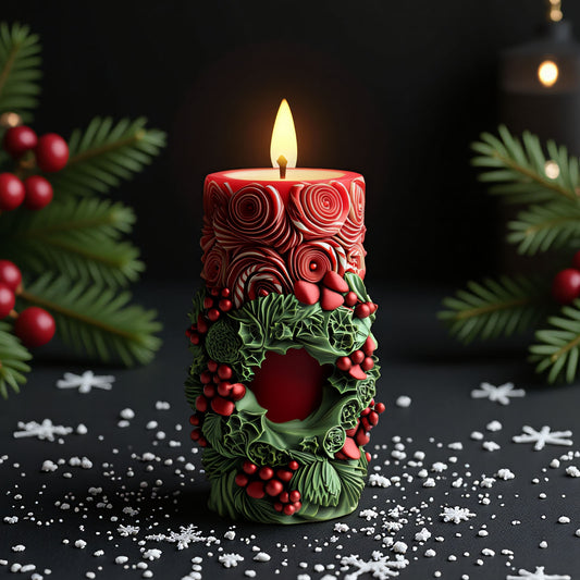Christmas 3D Carved Cylinder Candle Silicone Mold