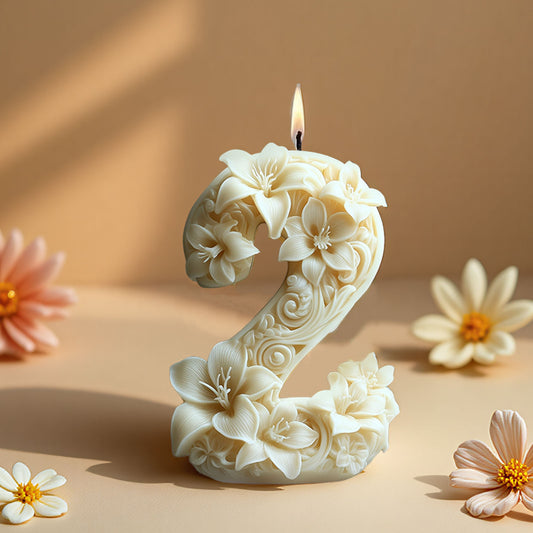 3D Floral Number Candle Silicone Mold