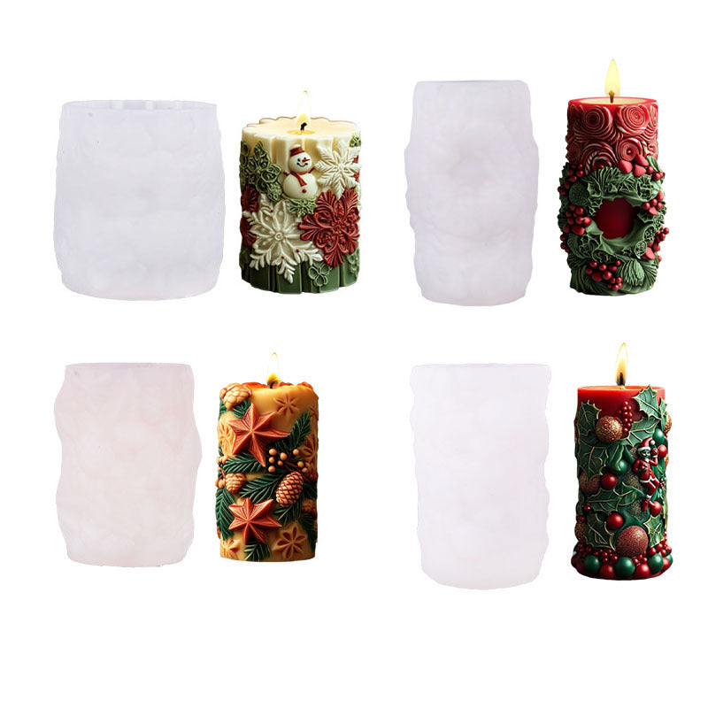 Christmas 3D Carved Cylinder Candle Silicone Mold