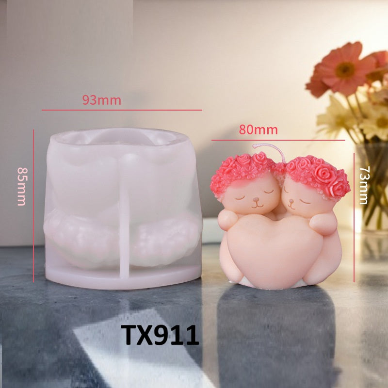 Valentine's Day Rose Bear Scented Candle Silicone Mold