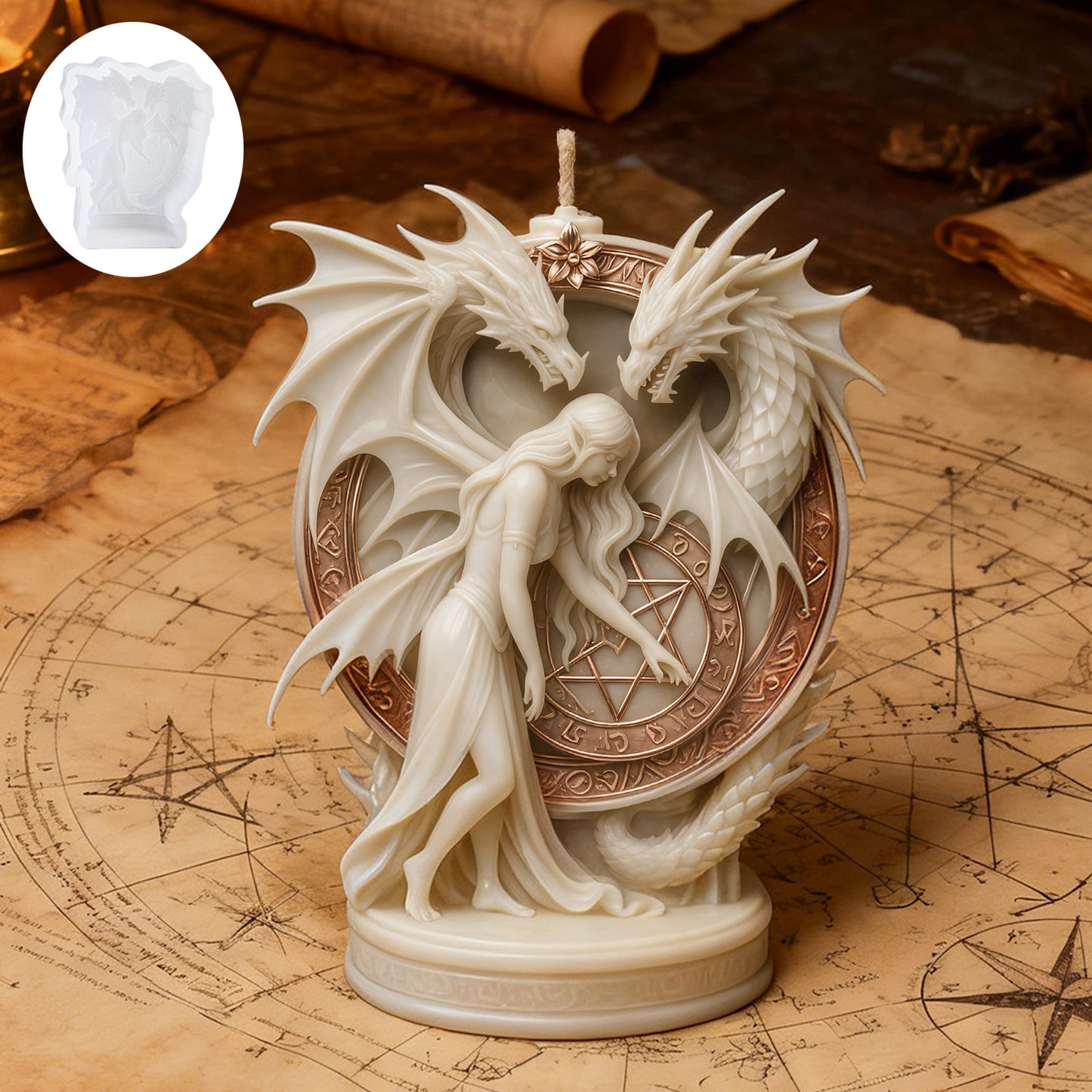3D Elf and Twin Dragons Silicone Candle Mold