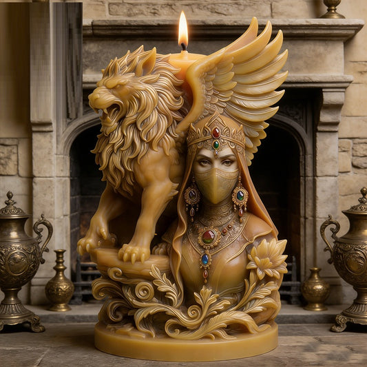 3D Veiled Goddess with Lion Wings Silicone Candle Mold