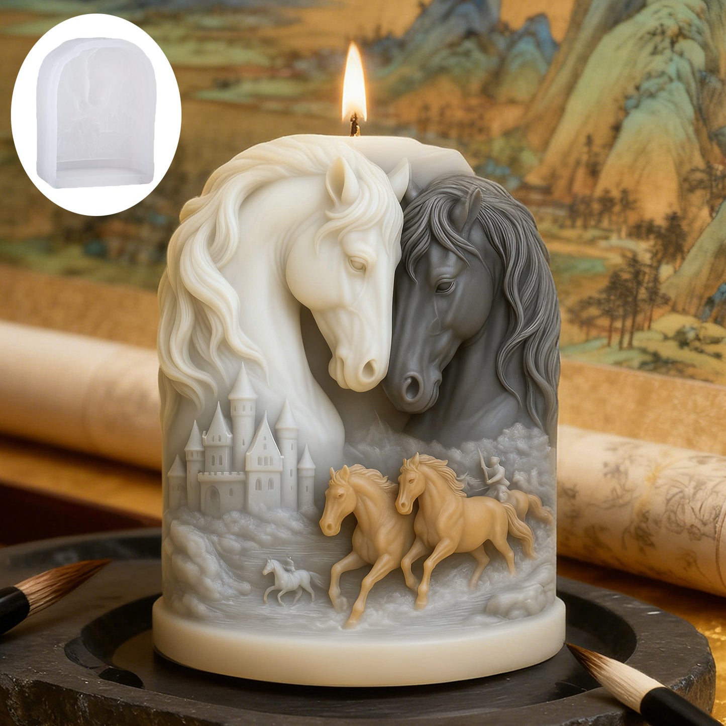 3D Relief Horse & Castle Silicone Mold