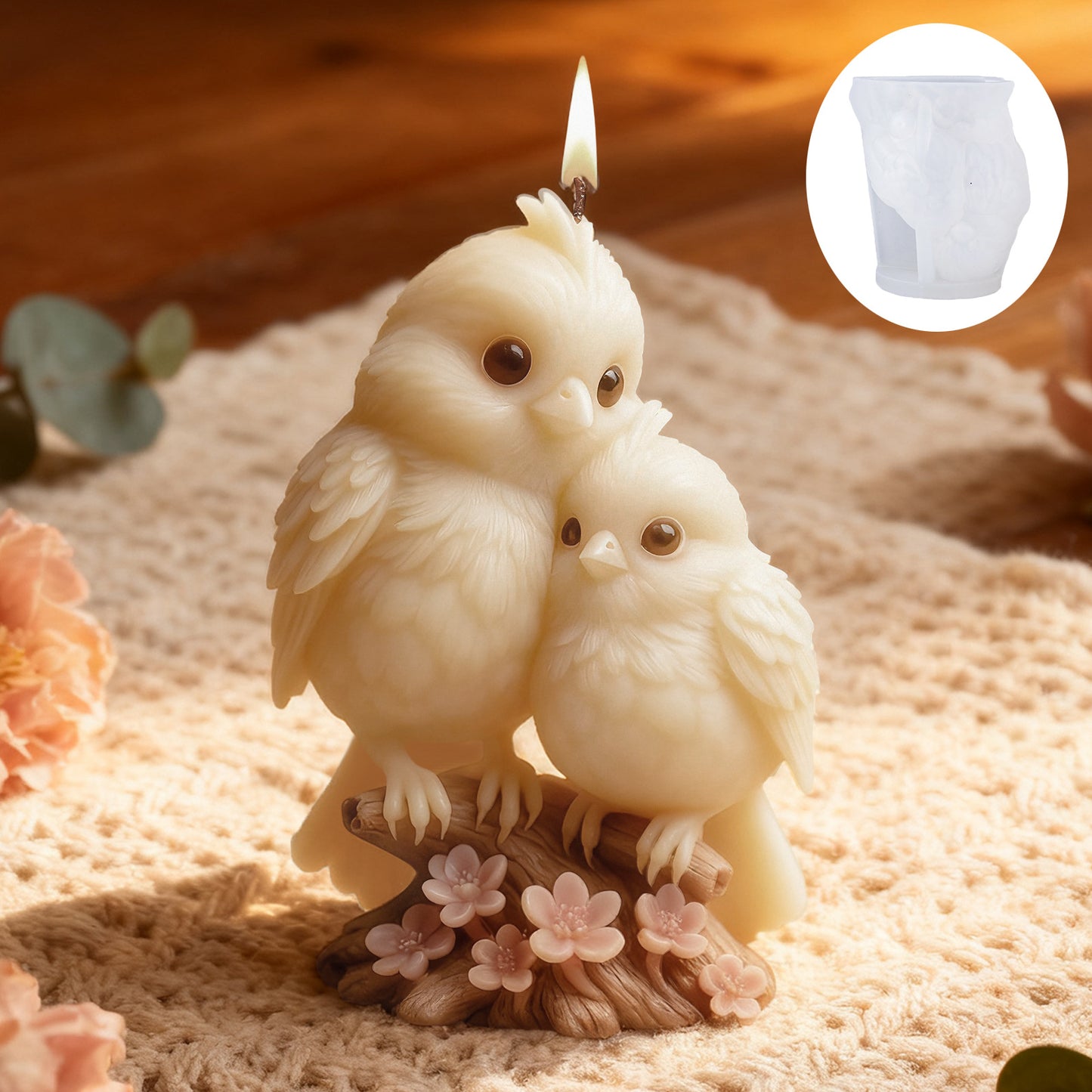 Lovebirds & Cherry Blossoms Candle Silicone Mold