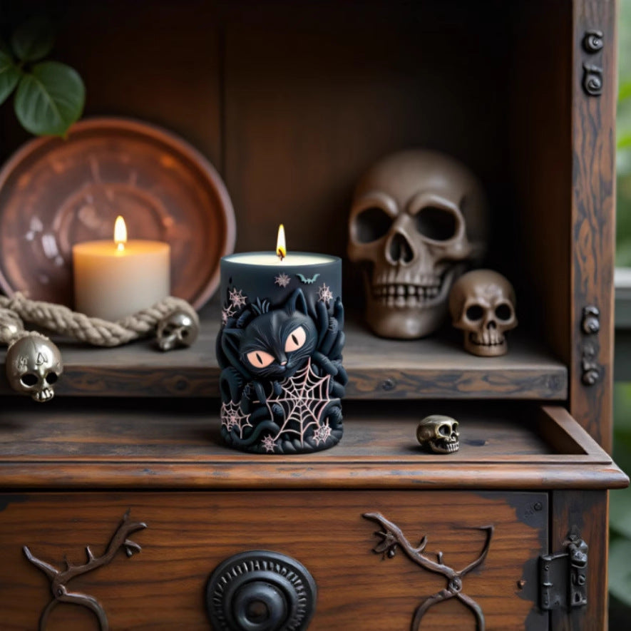 3D Black Cat and Spider Web Silicone Candle Mold
