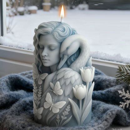 3D Oriental Beauty & Crane Scented Candle Silicone Mold