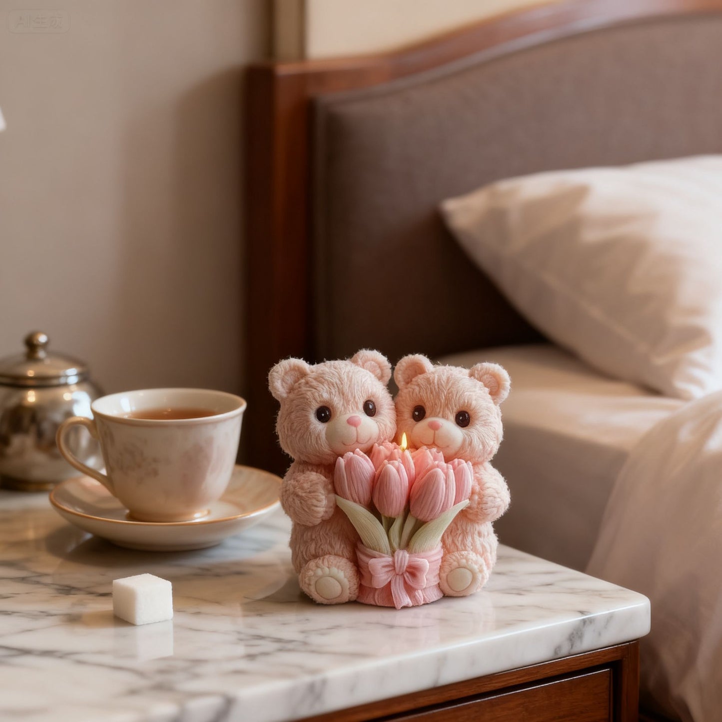 3D Teddy Bear Holding Flower Bouquet Silicone Candle Mold