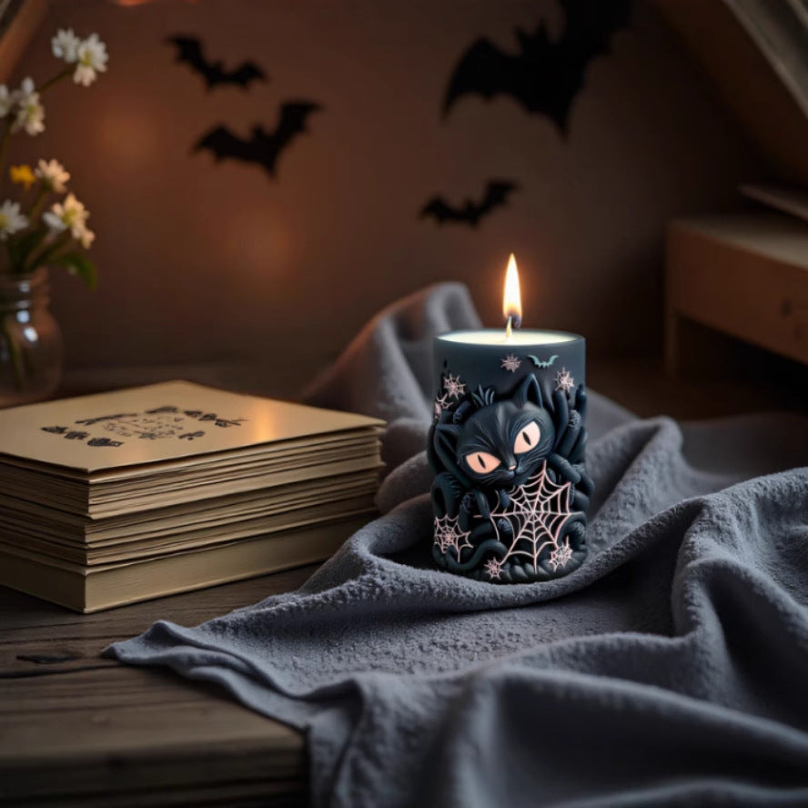 3D Black Cat and Spider Web Silicone Candle Mold