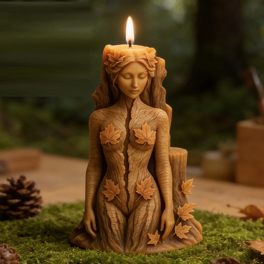 3D Forest Goddess with Maple Leaf Silicone Candle Mold