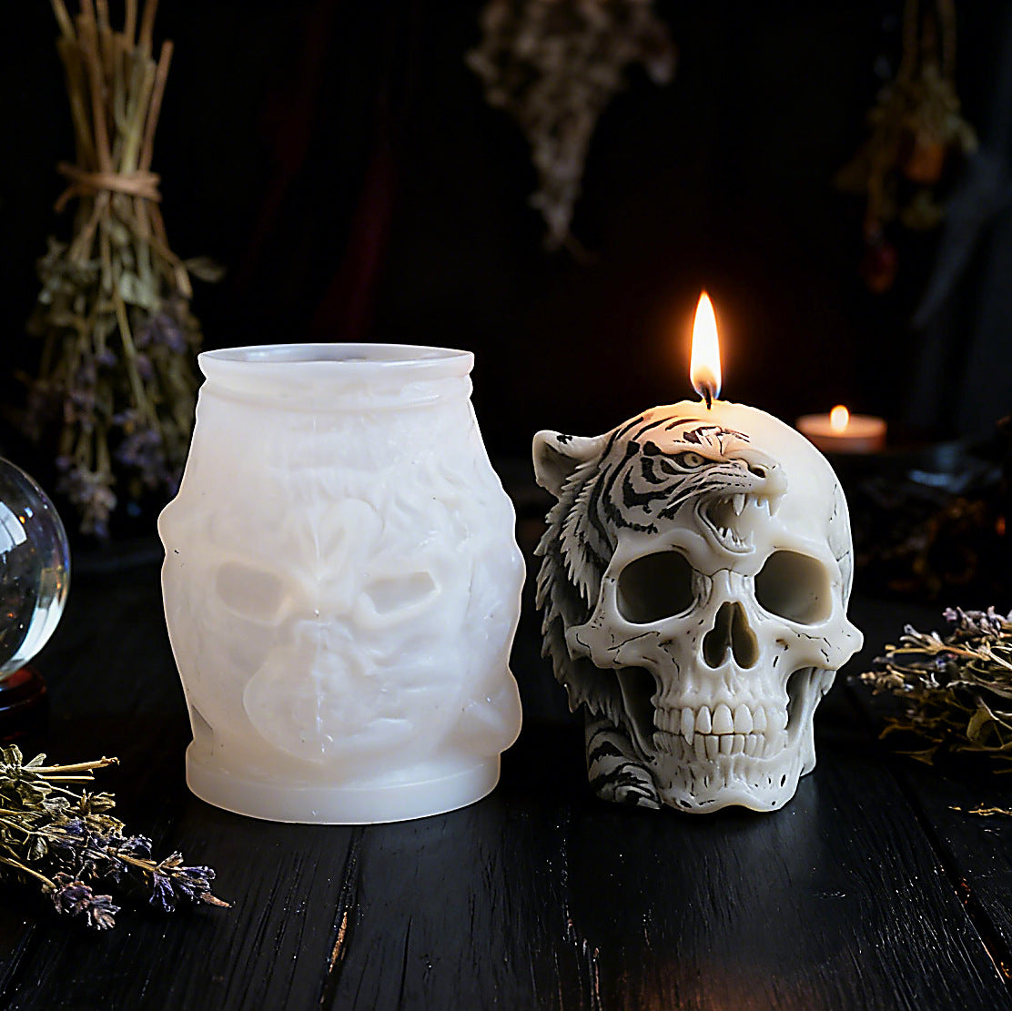 3D Tiger Skull Silicone Candle Mold