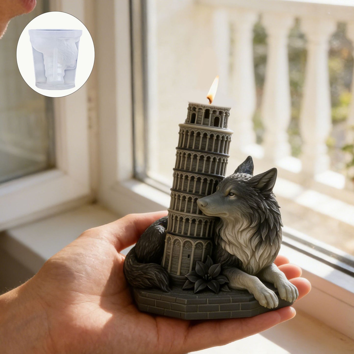 Wolf & Leaning Tower of Pisa Candle Silicone Mold