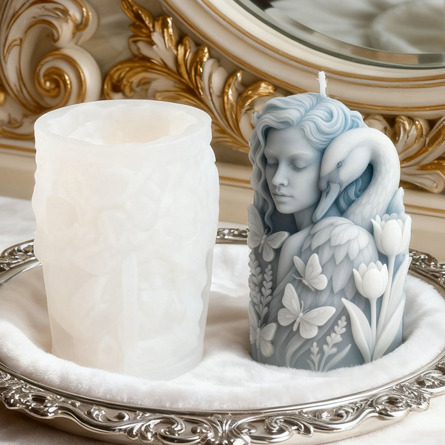 3D Oriental Beauty & Crane Scented Candle Silicone Mold