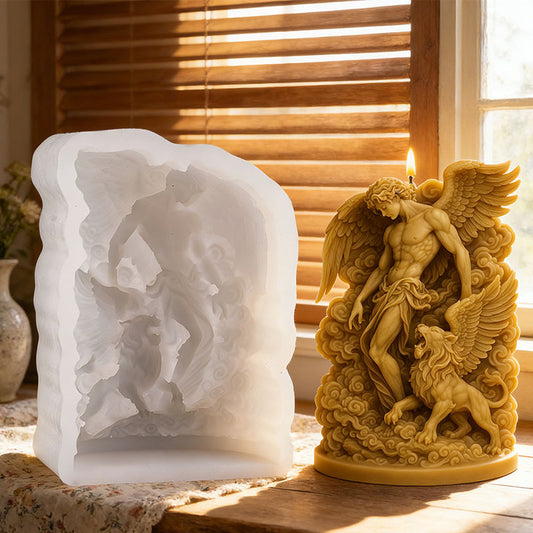3D Relief Winged Lion Angel Candle Silicone Mold