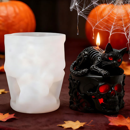 Halloween Spooky Black Cat Skull Silicone Candle Mold