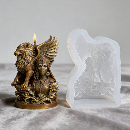 3D Veiled Goddess with Lion Wings Silicone Candle Mold