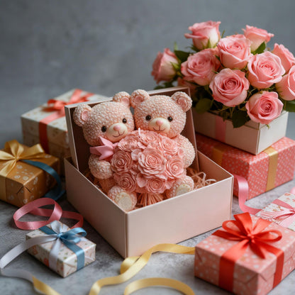 3D Teddy Bear Holding Flower Bouquet Silicone Candle Mold