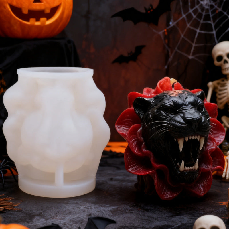 3D Black Panther with Flowers Silicone Candle Mold