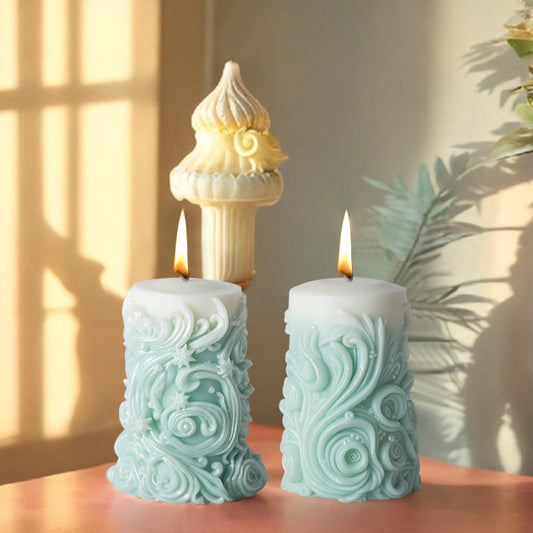 Vintage Carved Cylinder Candle Mold - 3D Relief Pillar
