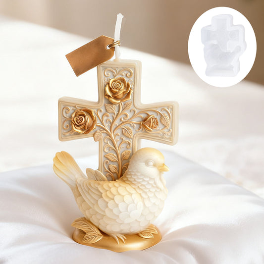 Cross with Rose and Dove Scented Candle Mold