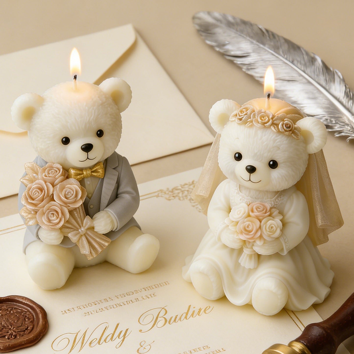 3D Wedding Couple Bears Aroma Silicone Mold