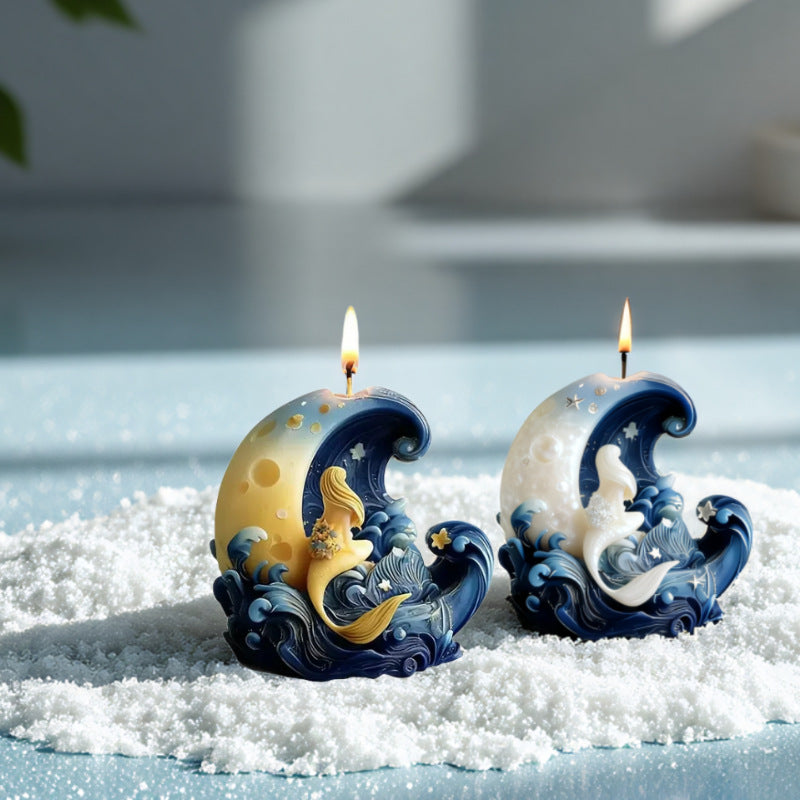3D Mermaid on Moon Silicone Candle Mold