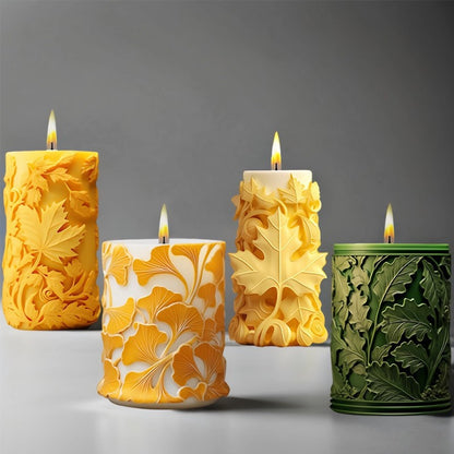 Leaf Pattern Cylinder Candle Silicone Mold