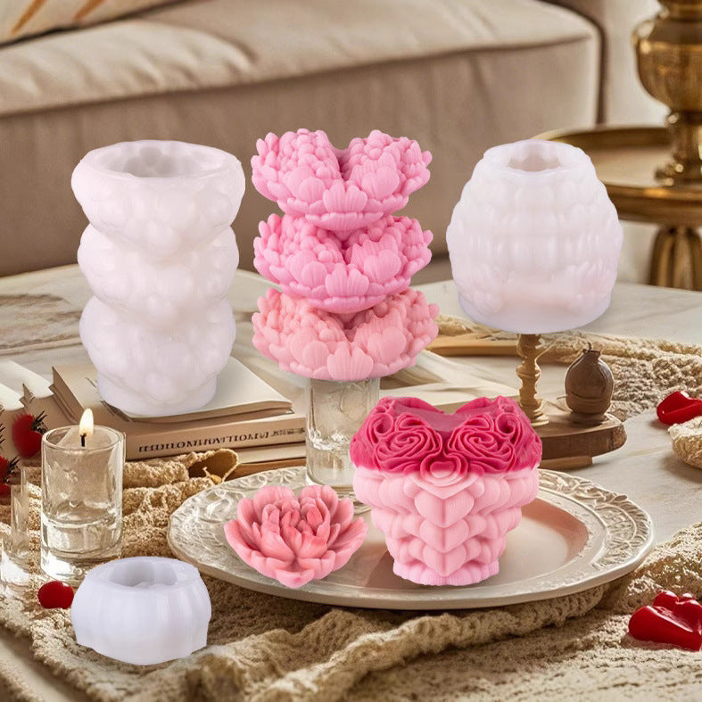 3D Rose Floral Heart Silicone Candle Mold