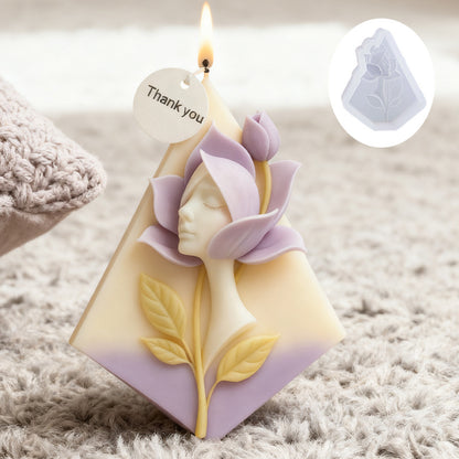 3D Human Face in Lotus Flower Silicone Candle Mold