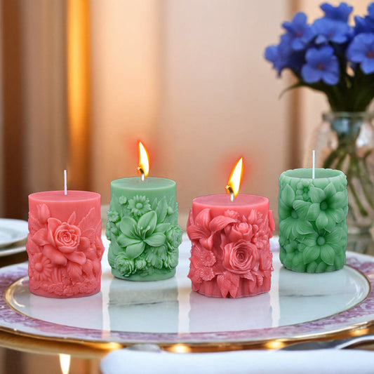 Victorian Rose Carved Pillar Silicone Candle Mold