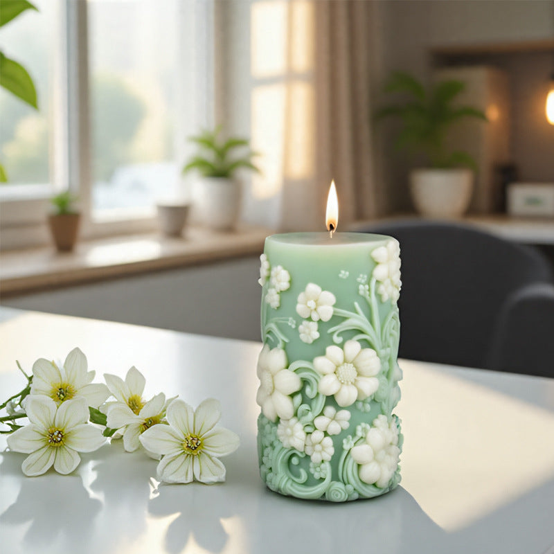 Floral Pillar Scented Candle Silicone Mold
