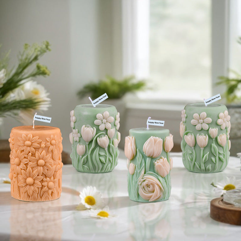 3D Blooming Flower Pillar Silicone Candle Mold