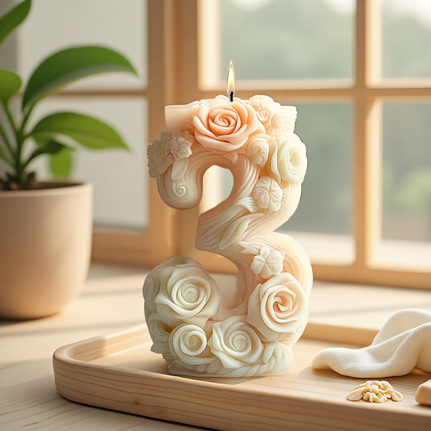 3D Floral Number Candle Silicone Mold