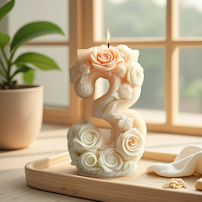 3D Floral Number Candle Silicone Mold
