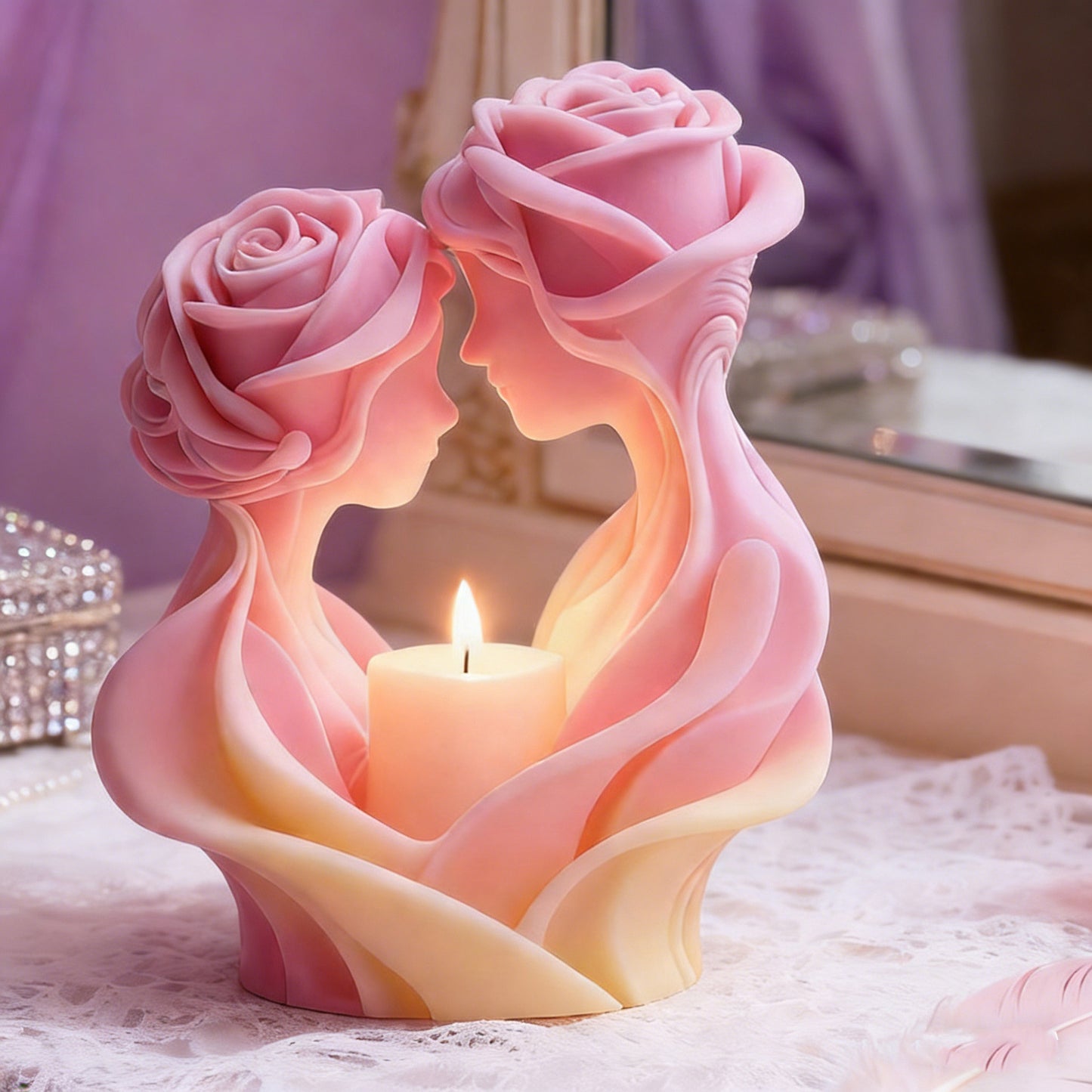 Romantic Rose Lovers Embrace Candle Mold