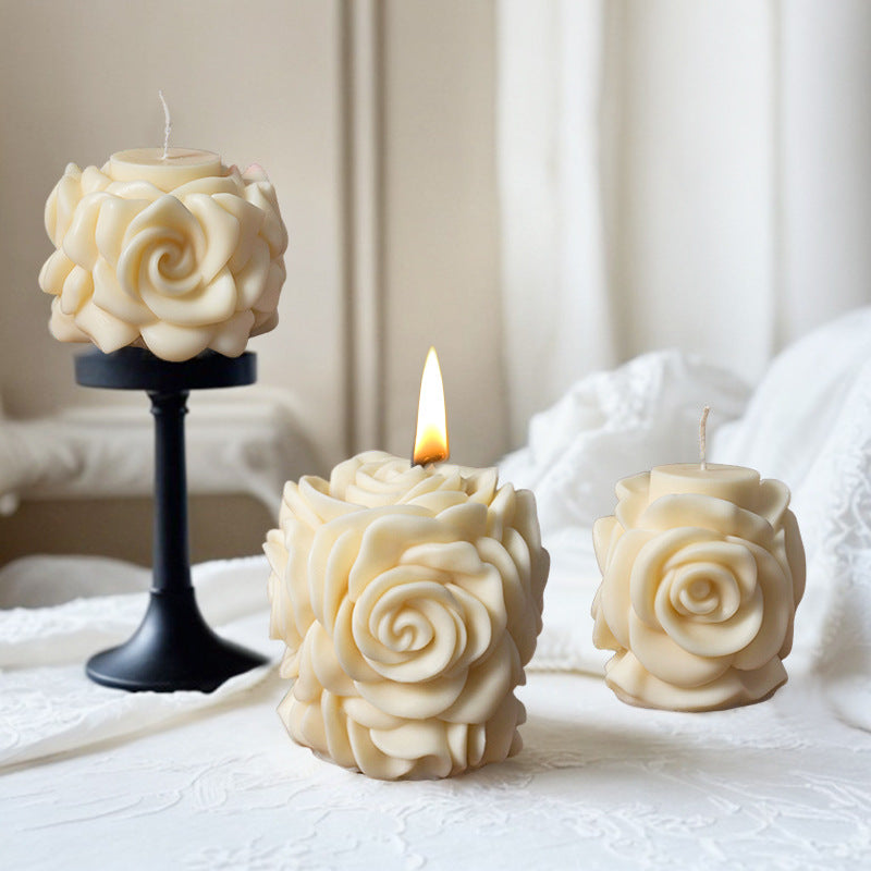 3D Rose Flower Column Silicone Mold for Candle Making