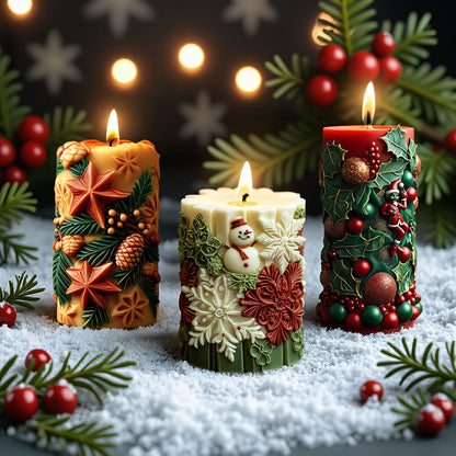 Christmas 3D Carved Cylinder Candle Silicone Mold