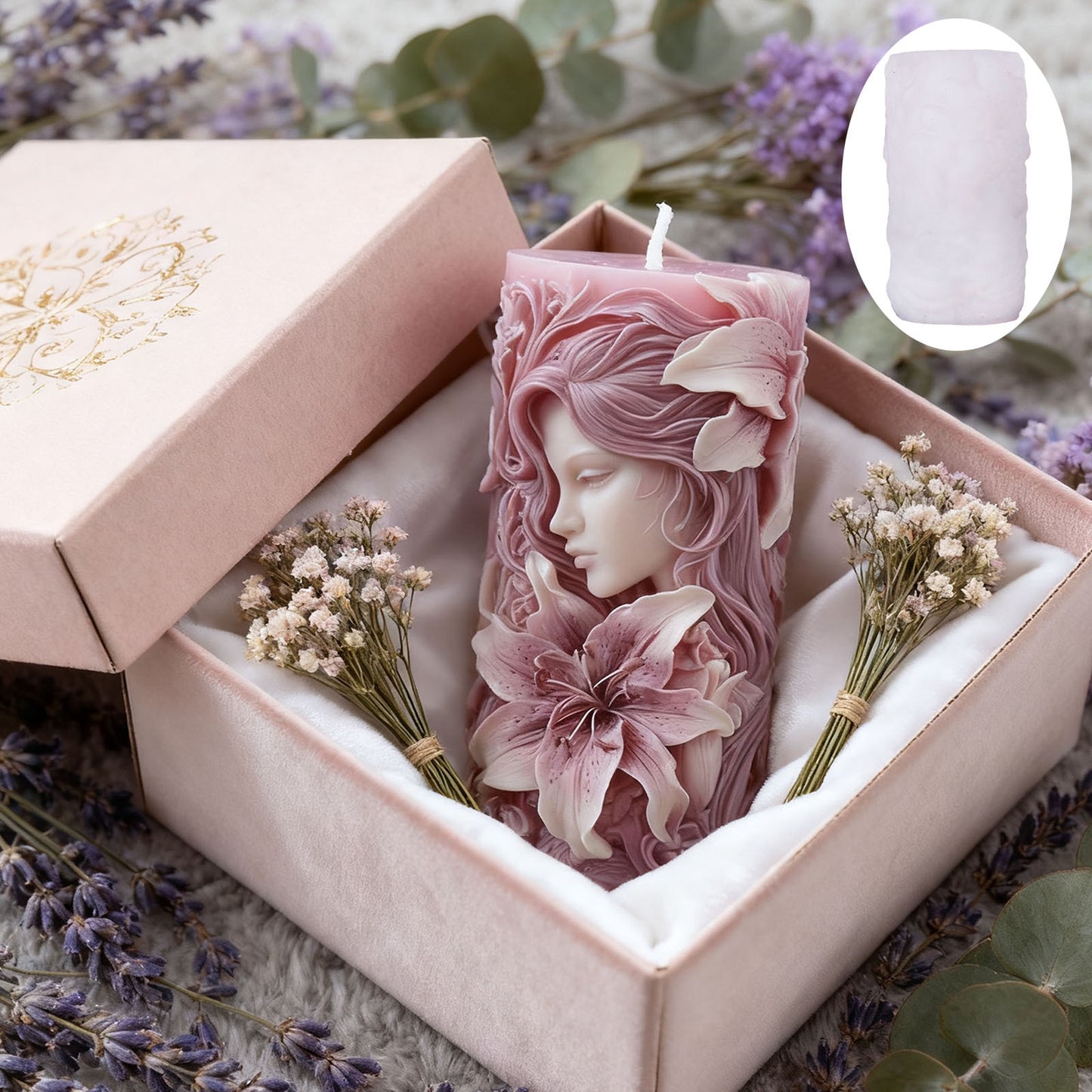 3D Face with Flowers Silicone Candle Mold