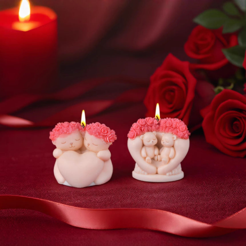 Valentine's Day Rose Bear Scented Candle Silicone Mold
