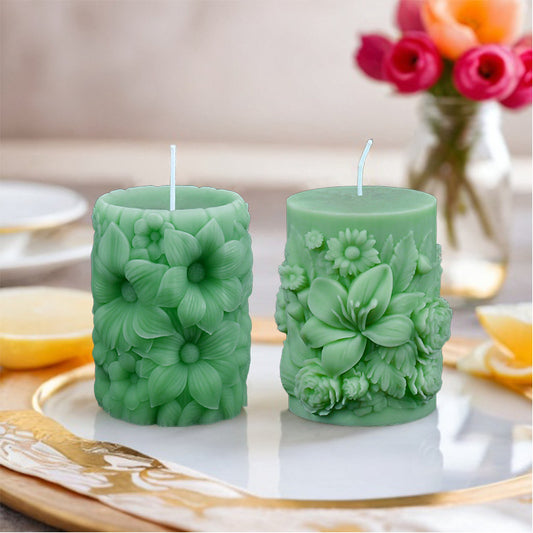 Victorian Rose Carved Pillar Silicone Candle Mold