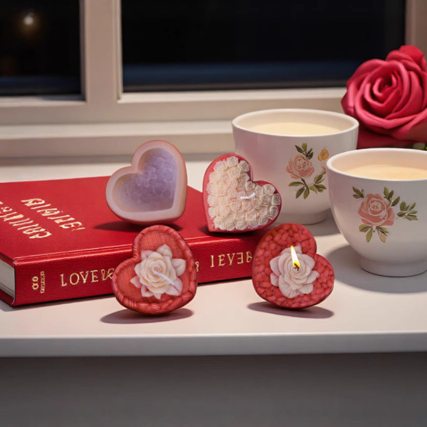 3D Woven Heart with Rose Silicone Candle Mold