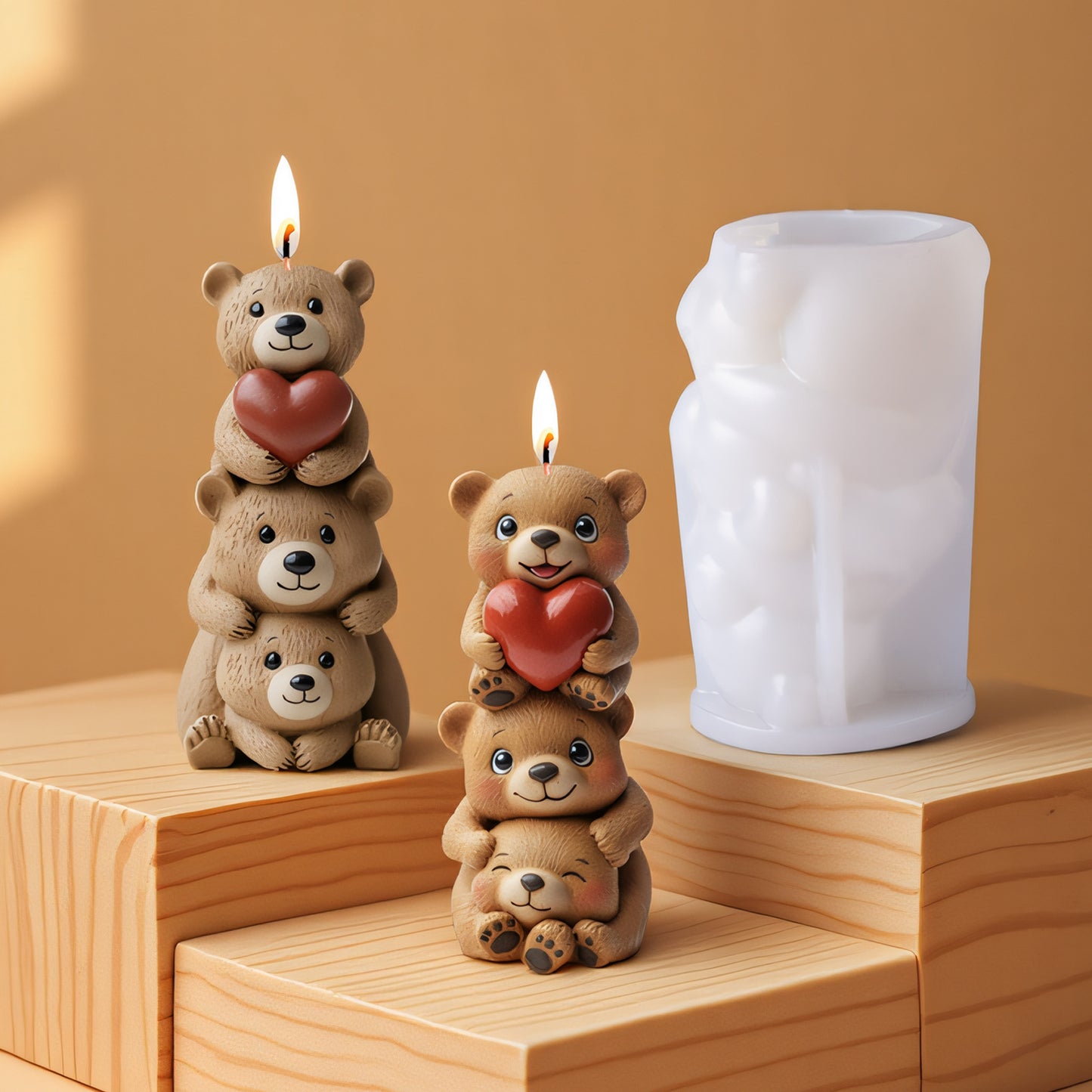 Cute Stackable Teddy Bears Silicone Scented Candle Mold