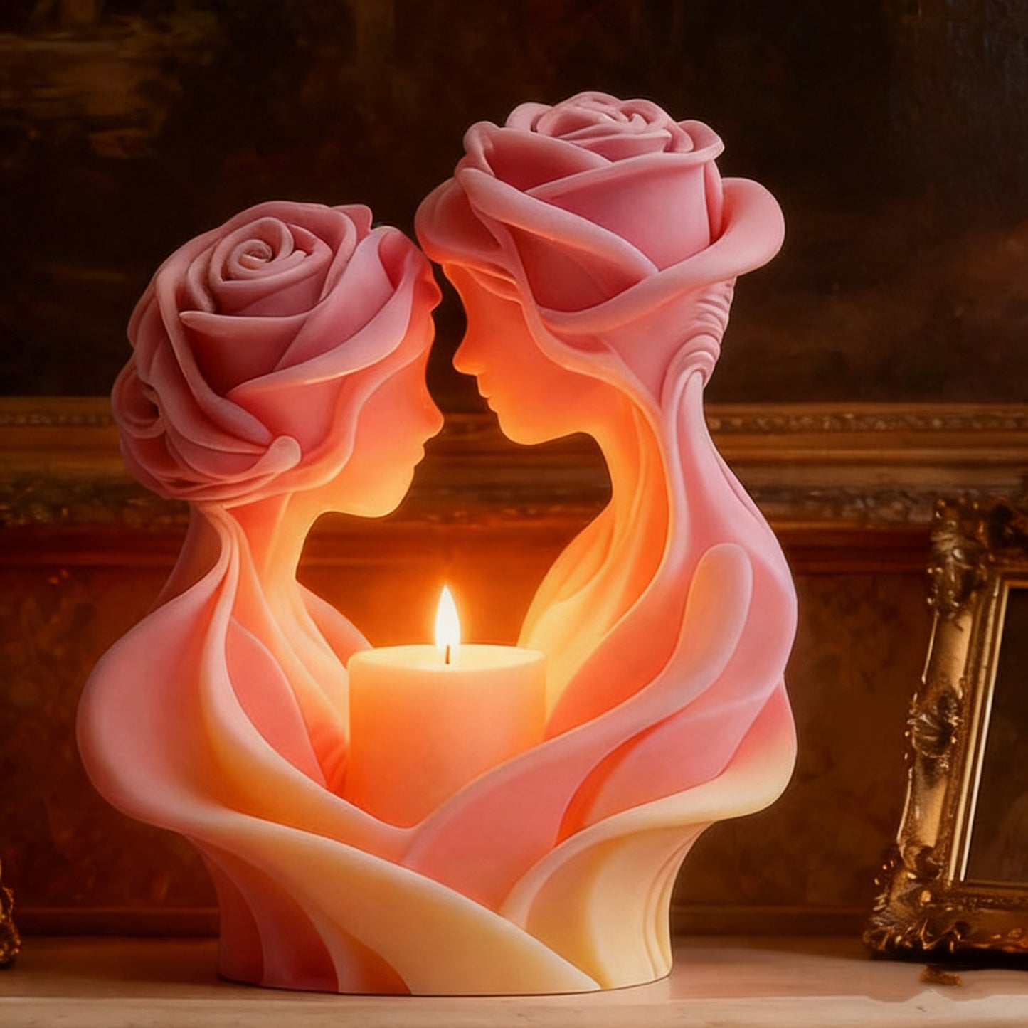 Romantic Rose Lovers Embrace Candle Mold