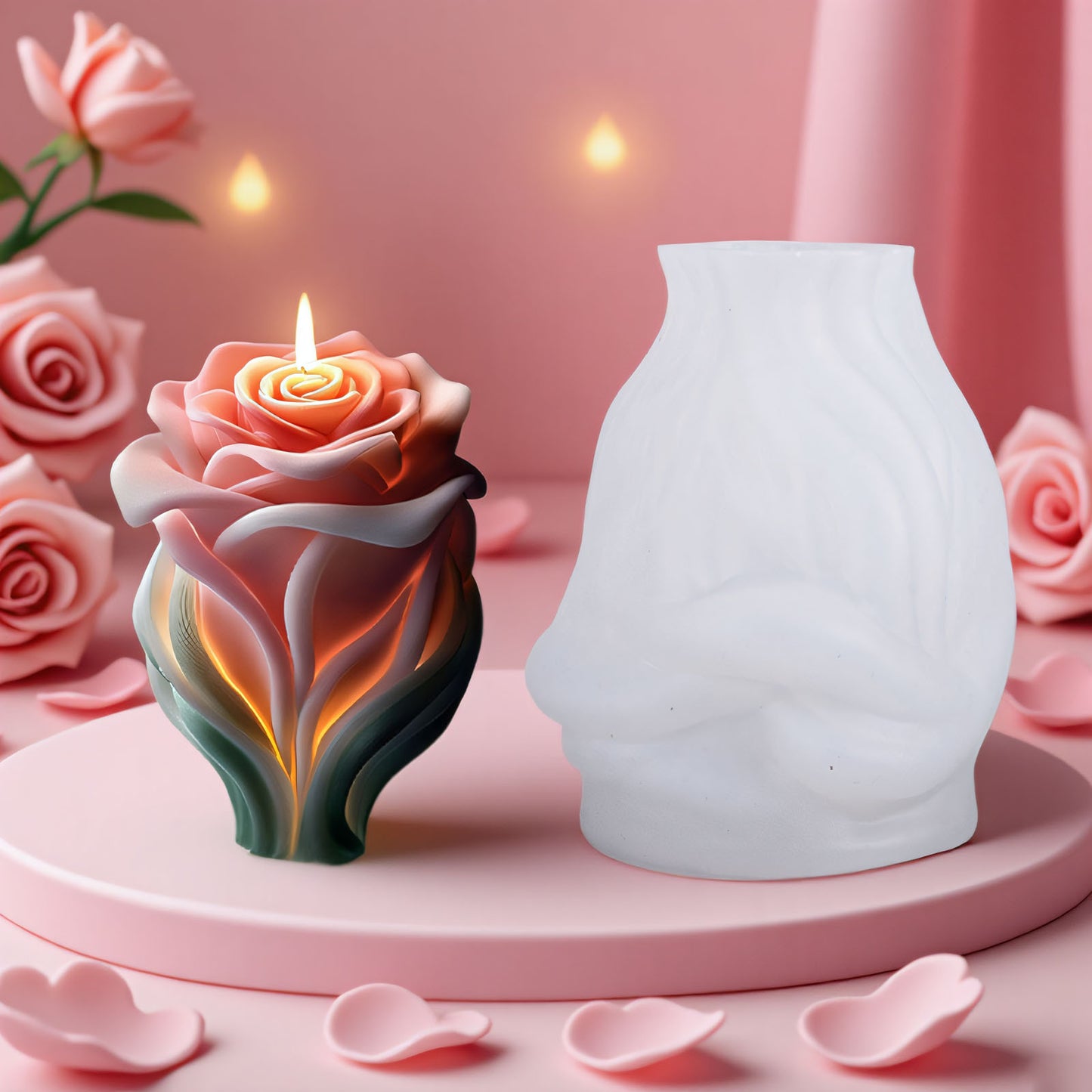 Rose Heart Scented Candle Silicone Mold