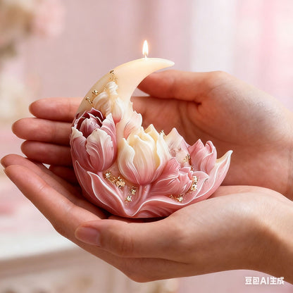 Blooming Crescent Moon Candle Silicone Mold