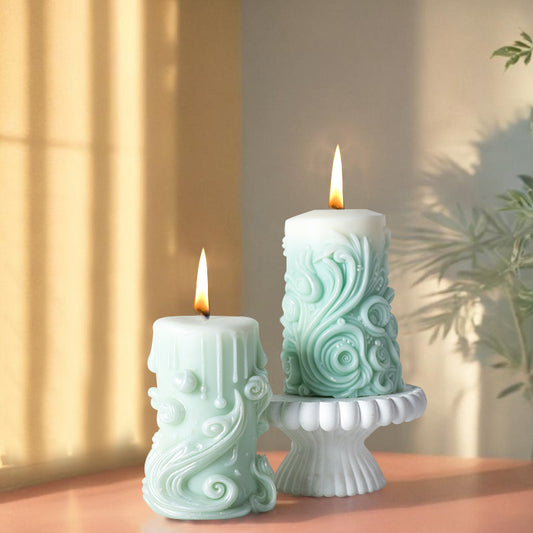 Vintage Carved Cylinder Candle Mold - 3D Relief Pillar